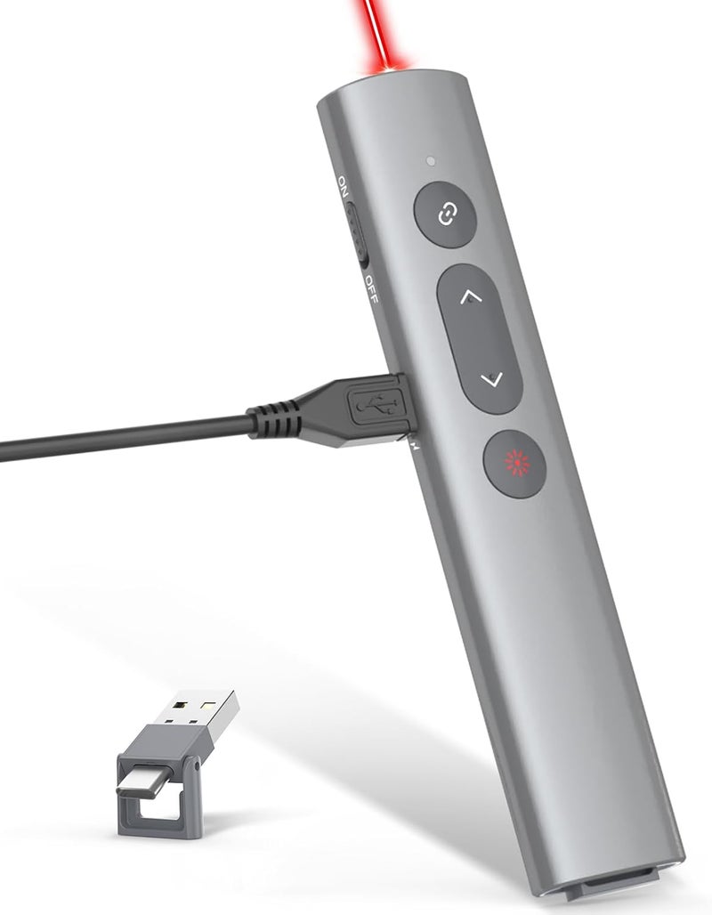 PPTSLID Presentation Clickers for PowerPoint Presentations, [Aluminum Alloy] + [2 in 1 USB C/A] PowerPoint Clicker with Laser Pointer Wireless Presenter PPT Slide Remote Control Computer Clicker for Mac - Image 1